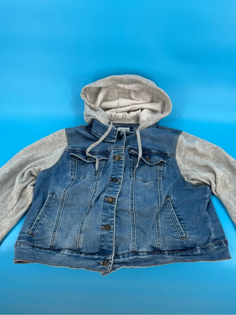 ❄️Kids Denim Hooded Jacket in Light Blue and Gray